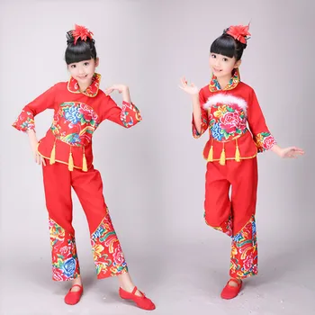Jaungada Diena bērnu Deju Kostīmu Ķīniešu vēja valsts bērnu lakatiņu, kas veic dejotāji