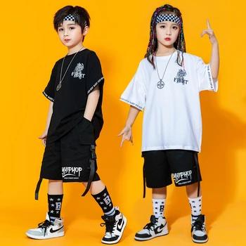 Mazulis Kpop Hip Hop Apģērbu, Grafiskais Tee Lielgabarīta T Krekls Top Melnās Streetwear Baggy Bikses Meitene Zēns Džeza Deja Kostīmu Apģērbtu