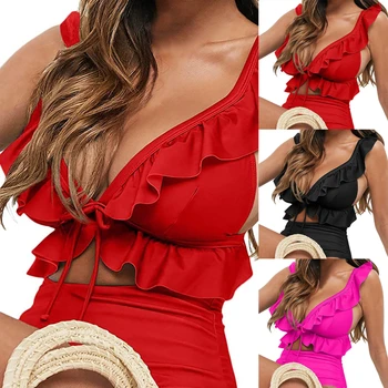 2023 Red Sexy Savirmot Viens Gabals Peldkostīms Sieviešu Karstā Peldkostīmi Sieviešu Monokini Peldētāju Peldkostīmu Beachwear Peldēt Dāmas
