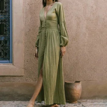 Sieviešu Drēbes Elegants Puse Brīvdienu Vintage Kleitas Ir 2021. Sexy V-Neck Sieviešu Vasaras Kleita ar garām Piedurknēm Seksīgs Apģērbs, Sundress Pop