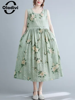 Oladivi Modes Ziedu Drukāt Bohēmietis Dress Sieviešu Vasaras 2022 Jaunu Boho Pludmali, Valkāt Lielgabarīta Gadījuma Kleitas Vestidios Drēbes 9606