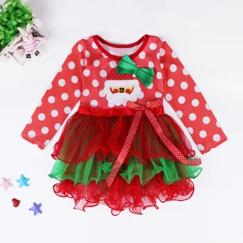Ir 2021. Meiteņu Svārki Jauno Gadu Ziemassvētku Polka Dot Modelis Ar Garām Piedurknēm Bowknot Sarkani Svārki Kūka Princese Kleita Meitenēm Apģērbi