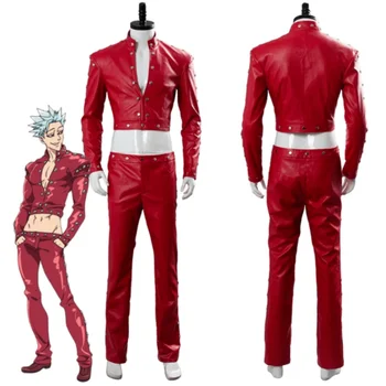 Septiņi miruši grēkiem, 3 otrā skalas dieviem aizliegumu cosplay kostīmu vīriešu PU āda sarkans kaujas tērps top Bikses Kopa