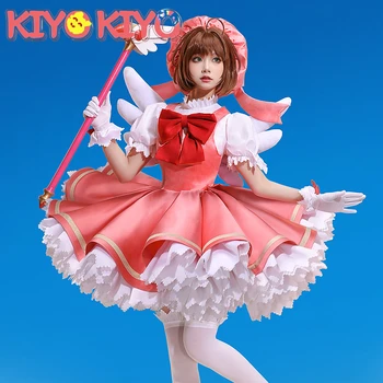 KIYO-KIYO Anime Cosplays Kartes Sagūstītāja Sakura Cosplay Kostīmu sakura rozā un balts, kleita Halloween Skaisto kleitu sieviete
