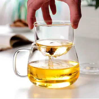 Biezāka Stikla Tējas Infuser ar ar Stikla Sietiņu un Vāku 301-400 ml Heatproof Tējas Krūzes Karstā un Aukstā Tējas Glāzes, Stikla izstrādājumi