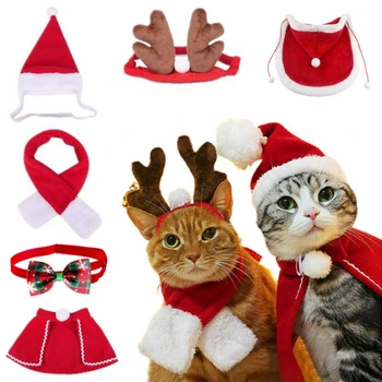 Kaķis Tērpu Santa Claus, Cepure, Šalle Cape Ziemassvētku Cosplay Kostīmu Dāvanu Ziemas Mēteli Galvas Puse Pet Apģērba Foto, Aksesuārus