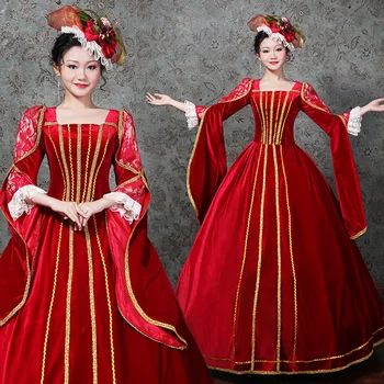 Viktorijas kleita Rokoko, Baroka Marie Antoinette Puse Kleita Viduslaiku sarkana kleita bumbu tērpu apģērbs