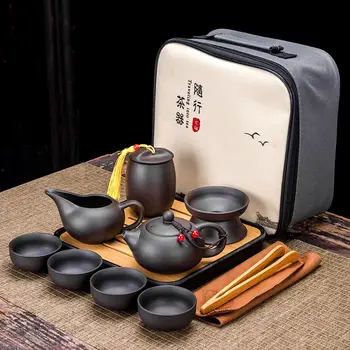 Ķīniešu Kung Fu Tējas Komplekts Smilšu Keramiskās Tējkannas Komplekts Ceļojumu Kong Fu Tējas Komplekts Dāvanu Porcelāna Violeta Smilšu Pot Tējas Komplekts