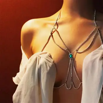 Emerald krūts ķēdes naktsklubs stila seksīgi rhinestone ķermeņa aprites Eiropas un Amerikas piederumi sieviete
