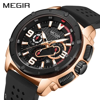 MEGIR Black Sporta Pulksteņi, Vīriešu Pulksteņi Militārās Armijas Skatīties Mens Silikona Chronograph Kvarca Rokas pulksteni Cilvēks Reloj Hombre 2020