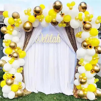 114PCS Macaron dzeltens balts zelts balonu vainags arka, kāzas, bērnu dušas, dzimšanas dienas puse fona sienas partijas apdare