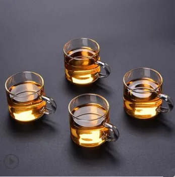 Sabiezinātas termiski izturīga caurspīdīga stikla krūzes tējas tases un ausu kausi