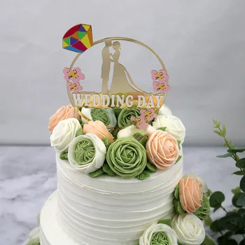 Kāzu DIENĀ Kūka Topper Akrila Līgava un Līgavainis kūka Karoga High-end saderināšanās ballītes cupcake cilindrs apdare Labākā kāzu dāvana