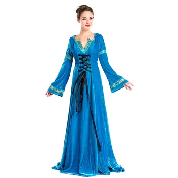 Gothic Blue Velvet Halloween Princeses Kostīms, Kleita Puse Spēles Luksusa Apģērbu M4725