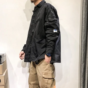 Birstošu Kravu Krekli Modes Japāņu Streetwear Gadījuma Retro Augstas Kvalitātes Mēteļi, Vīriešu Apģērbu Harajuku Multi Pocket Topi