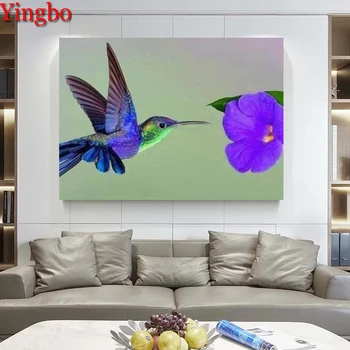5D DIY Dimanta Krāsošana Kolibri Dimanta Mozaīkas Izšuvumi Putnu Ziedu Cross Stitch Komplekts Rhinestone Uzlīmes, Mājas Dekoru