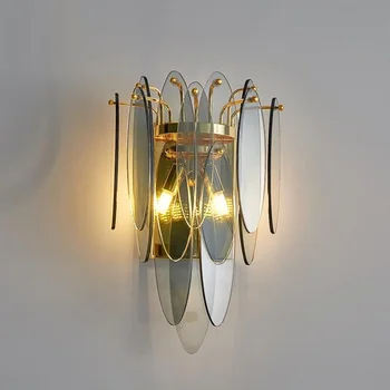 Modernās sienas lampas gaismas luksusa dizaineru viesnīcas villa, viesistaba, dekoratīvās lampas eju guļamistabas gultas stikla sienas lampas
