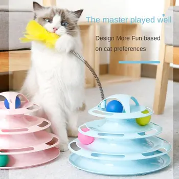 4 Līmeņu Turnable Rotaļlietas, Lai Kaķiem Aksesuāri Tornis Dziesmas Ar Bumbiņas Kaķis Rotaļlietas Interaktīvas Izlūkošanas Mācības Ar Fun Cat Stick