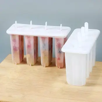 1 Komplekts 4 Ice Cream Pelējuma Šūnām Popsicles Plastmasas Saldēti Popsicle Maker Lolly Pelējuma, Renes Pannas Instrumentu, Gatavošanas Rīki