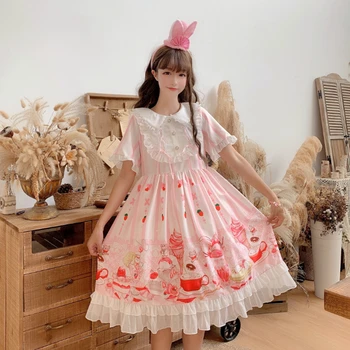 studentu lolita mīksto māsa Japāņu kleita cute girl sirds lelle apkakles op īsām piedurknēm Augsts viduklis kleita gothic lolita kleita