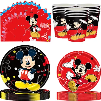 Disney Mickey Mouse Bērnu Duša Puse Papīrs, Vienreizējās lietošanas Galda piederumu Komplekts 10Guest Cup Plate Mazulis Puse Dekoru Kopa Grupa Krājumi
