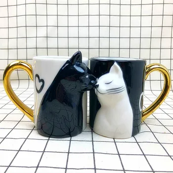 2gab Luksusa Skūpsts Kaķis Tases Pāris Keramikas Krūzes Precētiem Pāriem Jubileju Rīta Krūze Piena, Kafijas, Tējas Brokastis Valentīna Diena