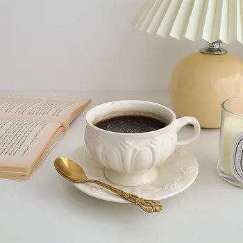 Nordic style griešanai atkārtoti keramikas kauss, klasisks brokastu krūze ar dekoratīvu rokturi, kāzu tēju komplekts