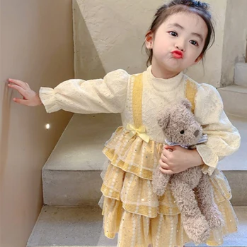 Baby Meitenes Cute Salds Lolita Dzimšanas Dienas Svinības Princese Kleita Bērni, Bērni Mežģīnes Izkaisītas Vairāku Slāņu Ruffles Kūku Kleitas Tērpi