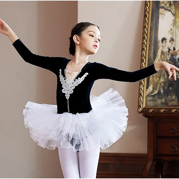 Samta baleta kleitu meiteņu ziemas deju apģērbi ar garām piedurknēm deju kleitu darbības kostīmi