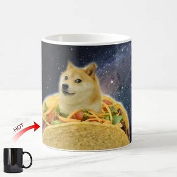 Smieklīgi Galaxy Taco Doge Burvju Krūze Vēsā Telpā Même Suns Kafijas Krūzes Tējas Tases Radošus Krāsu Mainīt Dāvanas Keramikas Kustību 11OZ Krūzītes