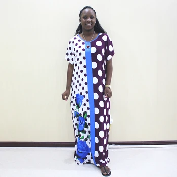 Āfrikas Dashiki Gadījuma Elegantu Zilu Kokvilnas Polka Dot Rožu Drukāt Īsām Piedurknēm Āfrikas Dashiki Kleitas