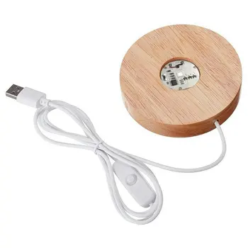 Karstā 10cm Koka Led Lampa Bāze USB Kabeli, Ieslēdziet Nakts Gaisma 3D Led Nakts Lampa Bāze Ilgi, Akrila DIY Silts/Balts/Krāsains Gaismas