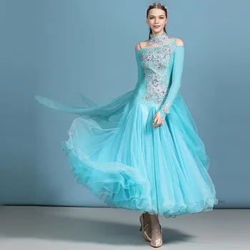 zila balles kleitu standarta deju kleita dejas balles valsi deju tērpi fokstrots kleita deju konkurss kostīmu šūpoles