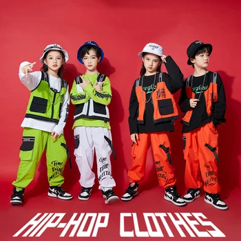 Jaunu Zaudēt Hip Hop Deju Apģērbs Bērniem Veste Hiphop Bikses, Uzvalks Ielu Deju apģērbi Džeza Deju Tērpi Darbības Valkāt DQS8560