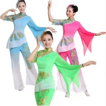 (0151) Mūsdienu deju yangko deju ventilators deju tērpi kleitu, tērpu, skatuves apģērbs cilindra nodiluma Ķīniešu klasiskās dejas