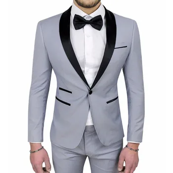 Jaunu Pelēkā krāsā, Vīriešu Uzvalki, Kāzu 2022 Labākais Cilvēks Vienu Pogu Groomsman Līgavainis Tuxedos Balli Kāzu Tērpi 2 Gabalus ( Žakete + Bikses )