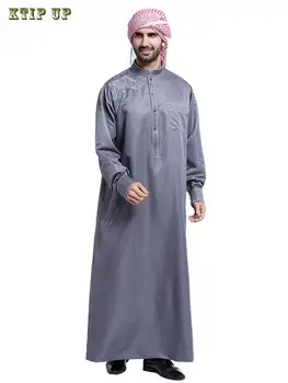 Musulmaņu Tuvajos Austrumos Vīriešu garām Piedurknēm Ramada Drēbes Arābu Apkalpes Kakla Islāma tīrtoņa Krāsu Kaftan Thawb Maxi-musulmaņu Dubaija Ilgi Abaya