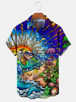 Vīriešu krekls Y2k hombre beach modelis, 3D digital print īss krekls vīriešu iela Hawaii retro krekls Harajuku vīriešu krekls 2
