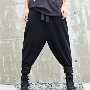 Novo estilo japonês solto gadījuma perna larga calça masculina hip hop streetwear punk estilo cruz calças harēma elsas