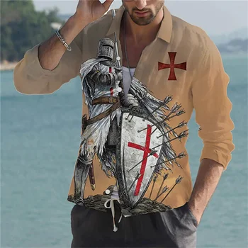 Vīriešu Kreklu apdruka Leģiona Bruņinieku Patriot 3D Drukāšanas Skaidra Tendence, Āra Ielu garām Piedurknēm Pogas Kokvilnas Apģērbu Dizainers