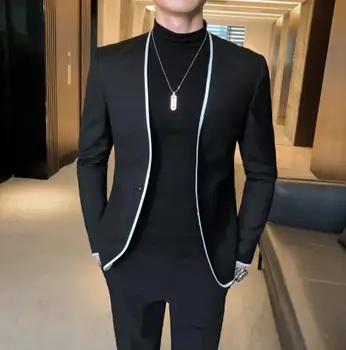 Melna Žakete, Bikses Komplekts Līgavainim Uzvalku Beach Kāzu Vīrs Uzvalku, 2 Gabals Oficiālu Tērpu Homme Pasūtījuma Terno Masculino Slim Fit Made
