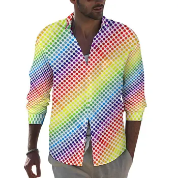 Krāsains Polka Dot Krekls Pavasara Anotācija Varavīksne Ikdienas Krekli Vīriešu Modes Blūzes Ar Garām Piedurknēm Drukāts Smieklīgi Apģērbu, Lielo Izmēru