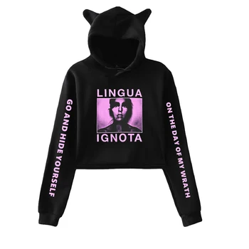 Lingua Ignota Pulovers Kaķis Apgriezts pelēkā vārna Kultūraugu Top Sieviešu pelēkā vārna Harajuku Streetwea Kawaii Meitenes Drēbes Ir 2021. Amerikāņu Zvaigznes