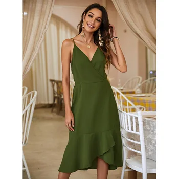 Vasarā Sievietēm Zaļā Kleitas Spageti Siksna-Line Maxi Kleita Ir 2021. Stilīgi Sieviešu Piedurknēm Nelegālo Mežģīņu Brīvdienu Sundress