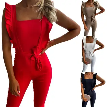 Playsuit Sexy Romper Tīrtoņa Krāsas Rāvējslēdzēja Aizdari Temperaments Sievietes Bez Piedurknēm Slim Jumpsuit