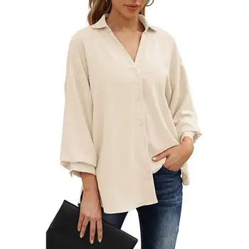 Sieviešu Krekls Savukārt Apkakle Vienu-krūšu S līdz XL 3/4 Laternu Piedurknēm tīrtoņa Krāsu Šifona Gadījuma Darbu Blūze Streetwear