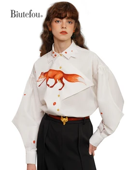 2023 Pavasara Sievietes Plāksteris Dizainparauga Nelikumīgu Fox Drukāt Krekls