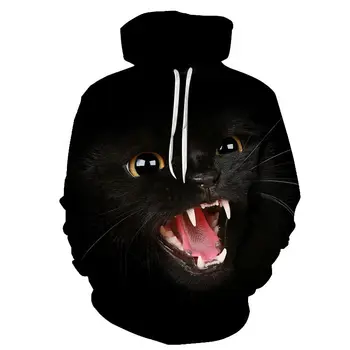 Melnais Kaķis, Jauki Karikatūra Ikdienas pelēkā vārna 3D Vīrieši Sievietes Iespiesti sporta Krekls Smieklīgi Pulovers Harajuku Hip Hop Streetwear Topi Hoodies