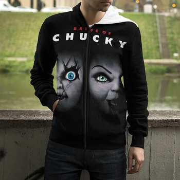 Šausmu Filmas Chucky Zip Hoodies Vīrieši Sievietes 3D Iespiesti Kapuci sporta Krekli Modes Gadījuma Goth Streetwear Foršs Mētelis Drēbes