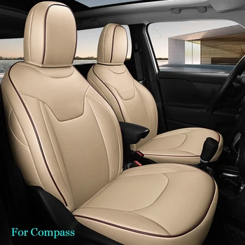 Mākslīgās Ādas Custom Car Seat Cover Pilns Komplekts Jeep Compass 2017 2018 2019 2020 Elpojošs Caurumu Priekšējā Rindā Pilnībā Ietin Bēša